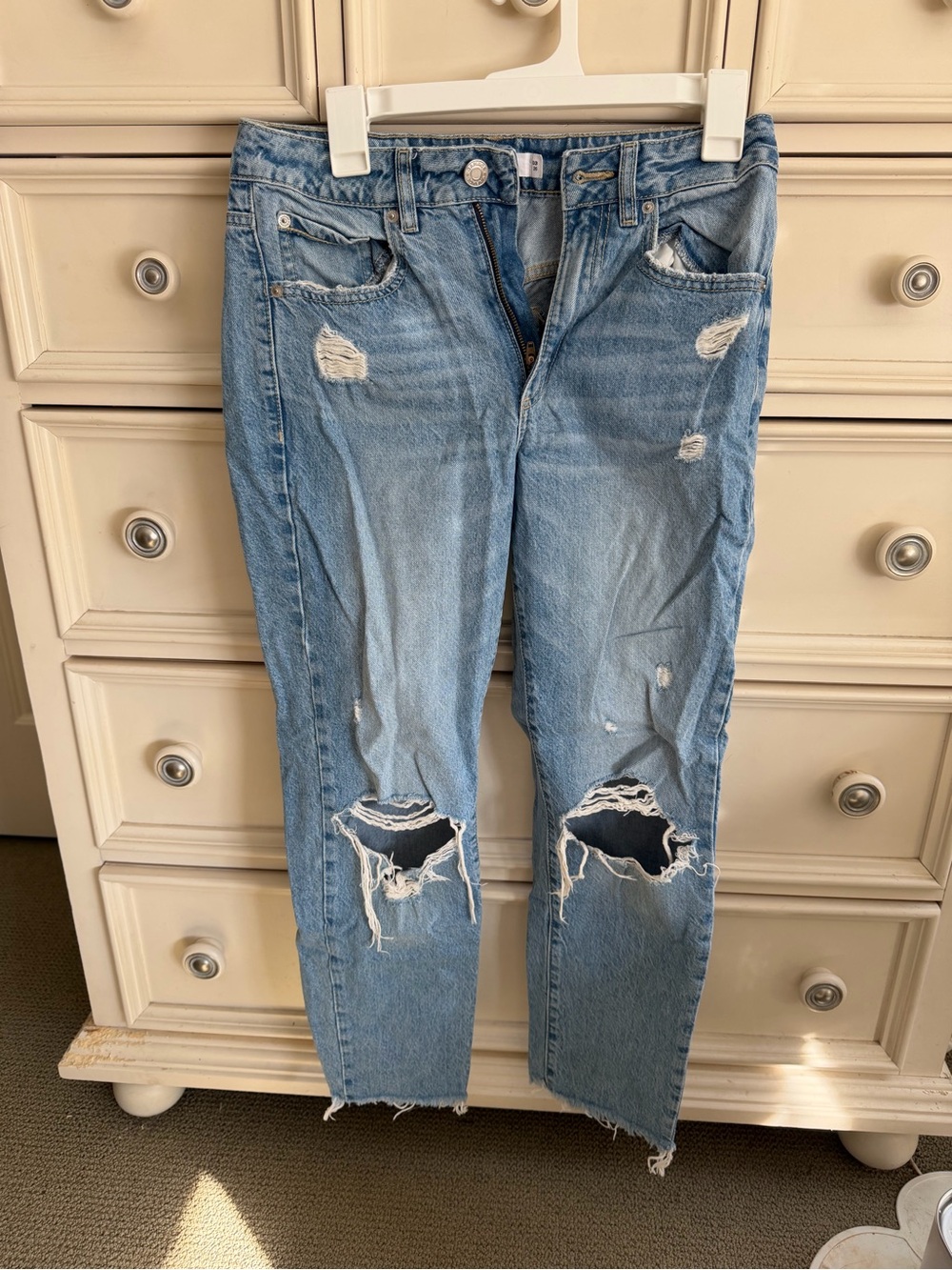 Garage Light Blue Distressed Mom Jeans